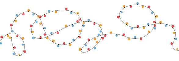 Light garland with line art and sketch. Decorative string design for Christmas and party themes. Flat illustration isolated on white background. vector