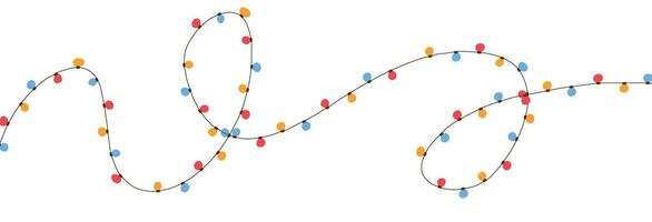 Fairy light garland doodle bulbs on string. Decorative Christmas element for tree and holiday themes. Flat illustration isolated on white background. vector