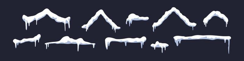 Winter snow drifts forming a stack with ice and frozen details. Snowflake border effect for seasonal designs. vector