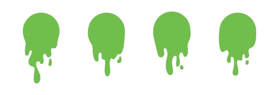 round Dripping green goo with splashes and blot effects. Mucus texture blobs. Flat illustration isolated on white background.