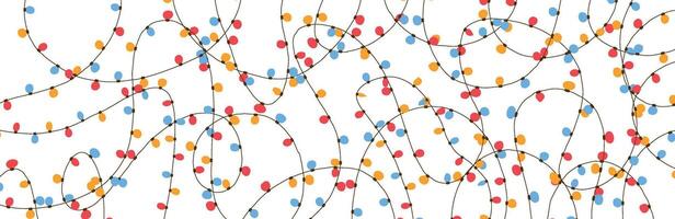 String of lights in line with sketchy doodle art. Decorative border for Christmas holiday and party designs. Flat illustration isolated on white background. vector