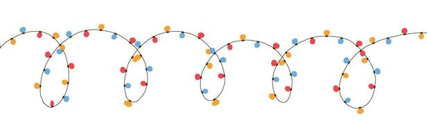 Holiday light string with colorful bulbs garland pattern. for Xmas holidays and party backgrounds. Flat illustration isolated vector