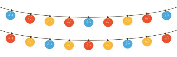 String of lights in line with sketchy doodle art. Decorative border for Christmas holiday and party designs. Flat illustration isolated on white background. vector