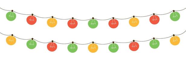 String of lights in line with sketchy doodle art. Decorative border for Christmas holiday and party designs. Flat illustration isolated on white background. vector