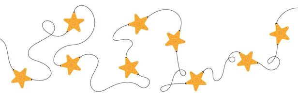 stars Light garland with line art and sketch. Decorative string design for Christmas and party themes. Flat illustration isolated on white background. vector
