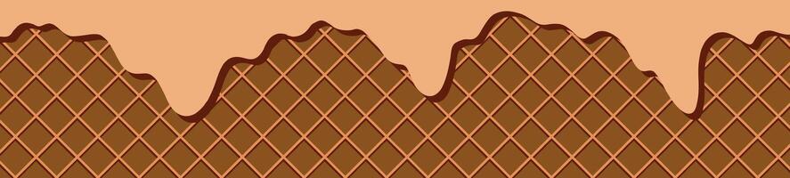 Wafer and biscuit pattern with a creamy waffle texture. Seamless design for ice cream cone backgrounds. vector