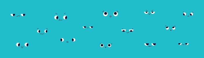 Cartoon faces eyes with different expressions. Funny and happy playful background. Flat illustration isolated vector