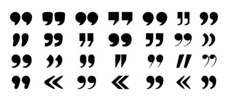 Quote mark. Quotation marks icons. Black various punctuation symbols. Minimalist typography quote elements, double commas, text accent signs for citation. set vector