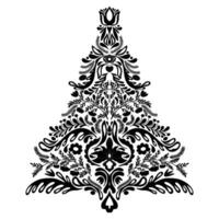 a black and white christmas tree with ornamental patterns vector