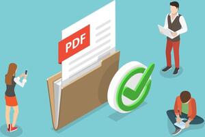 3D Isometric Flat Conceptual Illustration of PDF Document vector