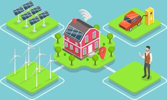 3D Isometric Flat Conceptual Illustration of Smart Grid vector