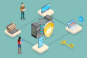 3D Isometric Flat Conceptual Illustration of Cybersecurity Software vector
