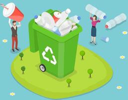 3D Isometric Flat Conceptual Illustration of Plastic Garbage Collecting vector