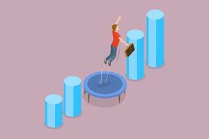 3D Isometric Flat Conceptual Illustration of Obstacles Overcoming vector