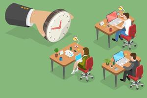 3D Isometric Flat Conceptual Illustration of Controlling Employee Hours vector