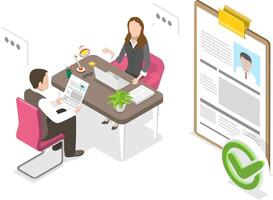 3D Isometric Flat Conceptual Illustration of Employee Interviewing vector