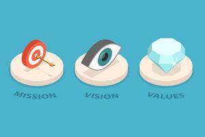 3D Isometric Flat Conceptual Illustration of Mission Vision and Values vector