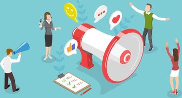 3D Isometric Flat Conceptual Illustration of Public Relations vector