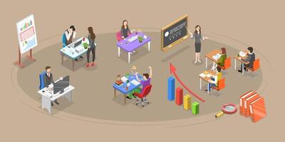 3D Isometric Flat Conceptual Illustration of Team Collaboration In Office vector