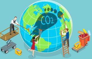 3D Isometric Flat Conceptual Illustration of CO2 Footprint Reduction vector