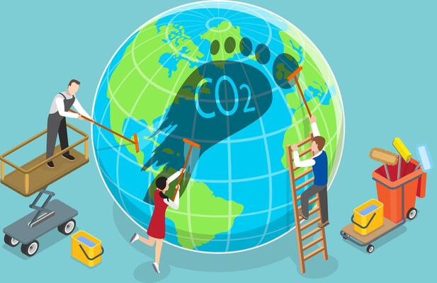 3D Isometric Flat Conceptual Illustration of CO2 Footprint Reduction