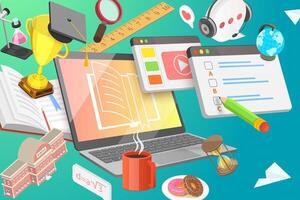 3D Conceptual Illustration of Blended Learning Approach vector