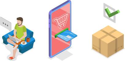 3D Isometric Flat Conceptual Illustration of E-commerce And Delivery vector