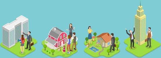 3D Isometric Flat Conceptual Illustration of Searching For Housing vector