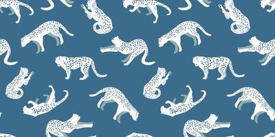 Seamless pattern with silhouettes of leopards. Abstract figures of predatory cats. vector