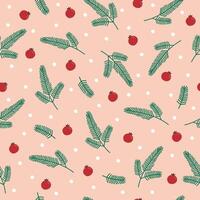 Christmas seamless pattern with fir tree branches and berries. Christmas background. vector