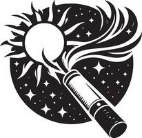 A black and white image of a flashlight with a star in the background vector