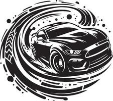 A black and white car driving through a circular pattern vector