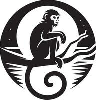 A monkey sitting on a branch with the moon in the background vector
