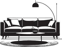 Black and white illustration of a sofa and lamp vector