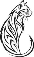 A black and white drawing of a cat with tribal design vector
