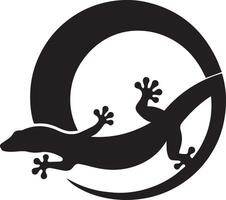 A black and white logo of a lizard in the shape of a crescent vector