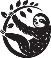 Sloth logo with a tree and a sloth hanging from it vector