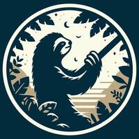 Sloth in the jungle with a tree and moon vector