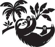 Sloth hanging on a tree with palm trees vector