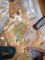 Save the planet concept. Mud and other garbage caused danger storms. photo