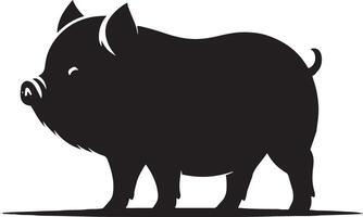 A black silhouette of a pig standing on a white background vector