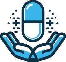 Pill icon with hands holding it vector