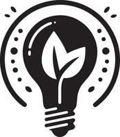 A black and white light bulb with a leaf inside vector