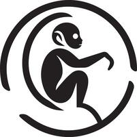 A black and white logo of a monkey sitting in a circle vector