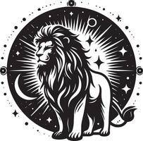 Lion with stars and moon in the background vector
