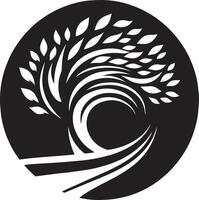 A black and white logo of a tree with leaves vector