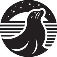 A seal in a circle with the moon and stars in the background vector