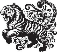 A tiger with swirls and ornaments on its back vector