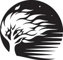A black and white logo of a tree with wind vector