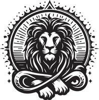 Lion head with crown and sun in the background vector